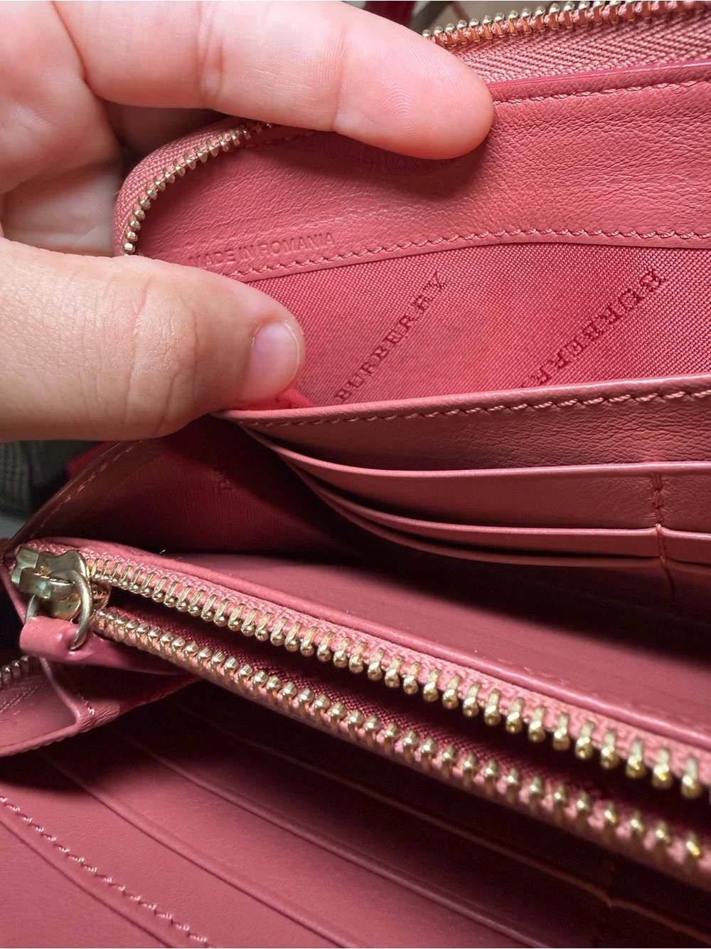 Burberry Pink Leather & Vintage Check Zip Wallet
